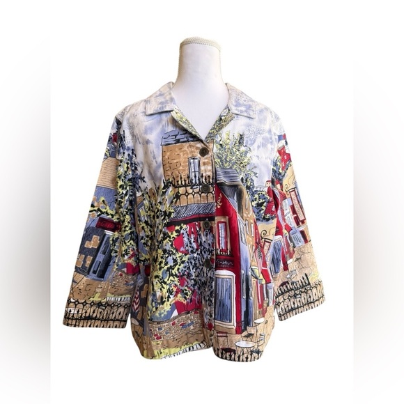 Christopher & Banks Jackets & Blazers - Christopher & Banks Scenic Print Button Front Jacket Parisian Café Art Style L